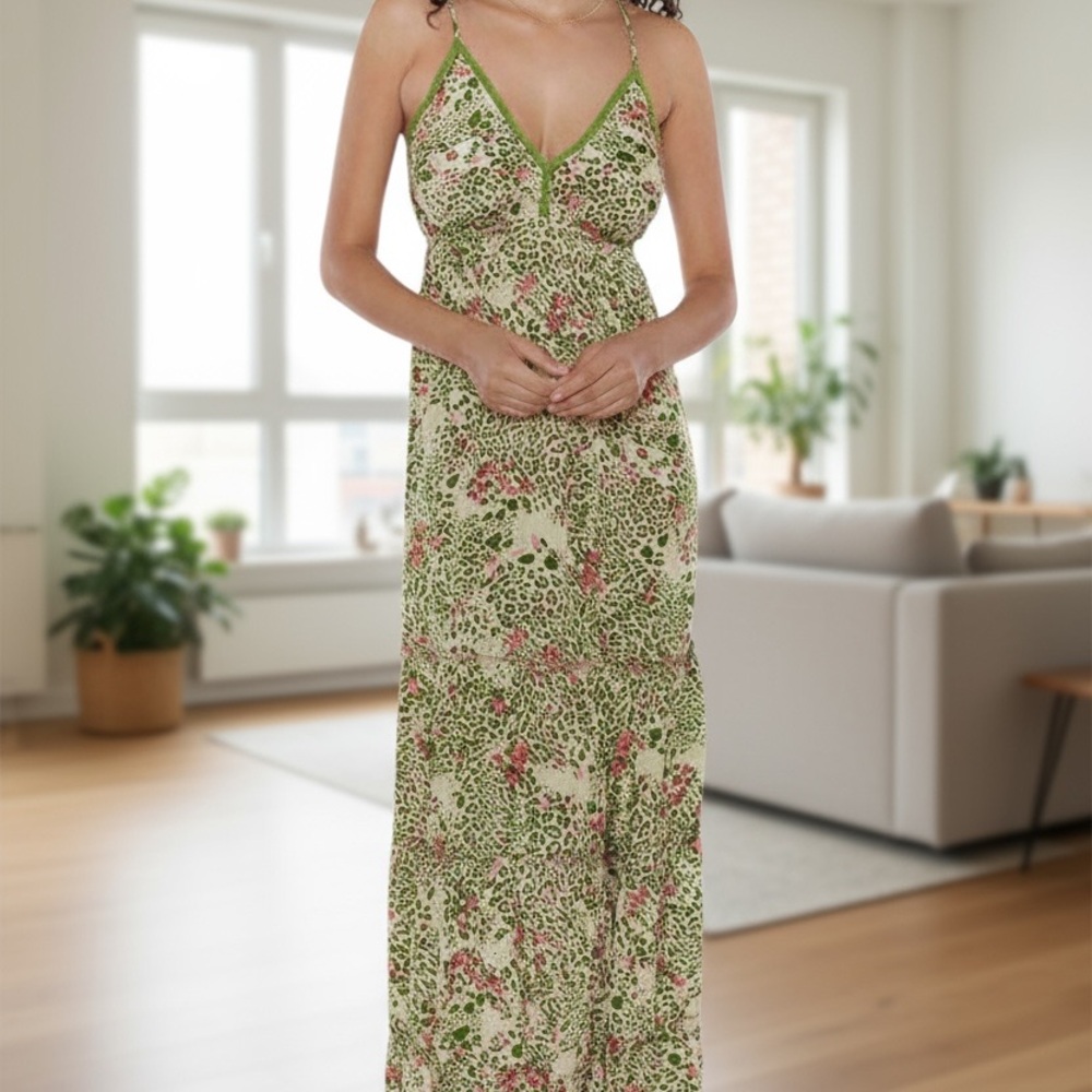 RAGA Green and Red Floral Maxi Dress